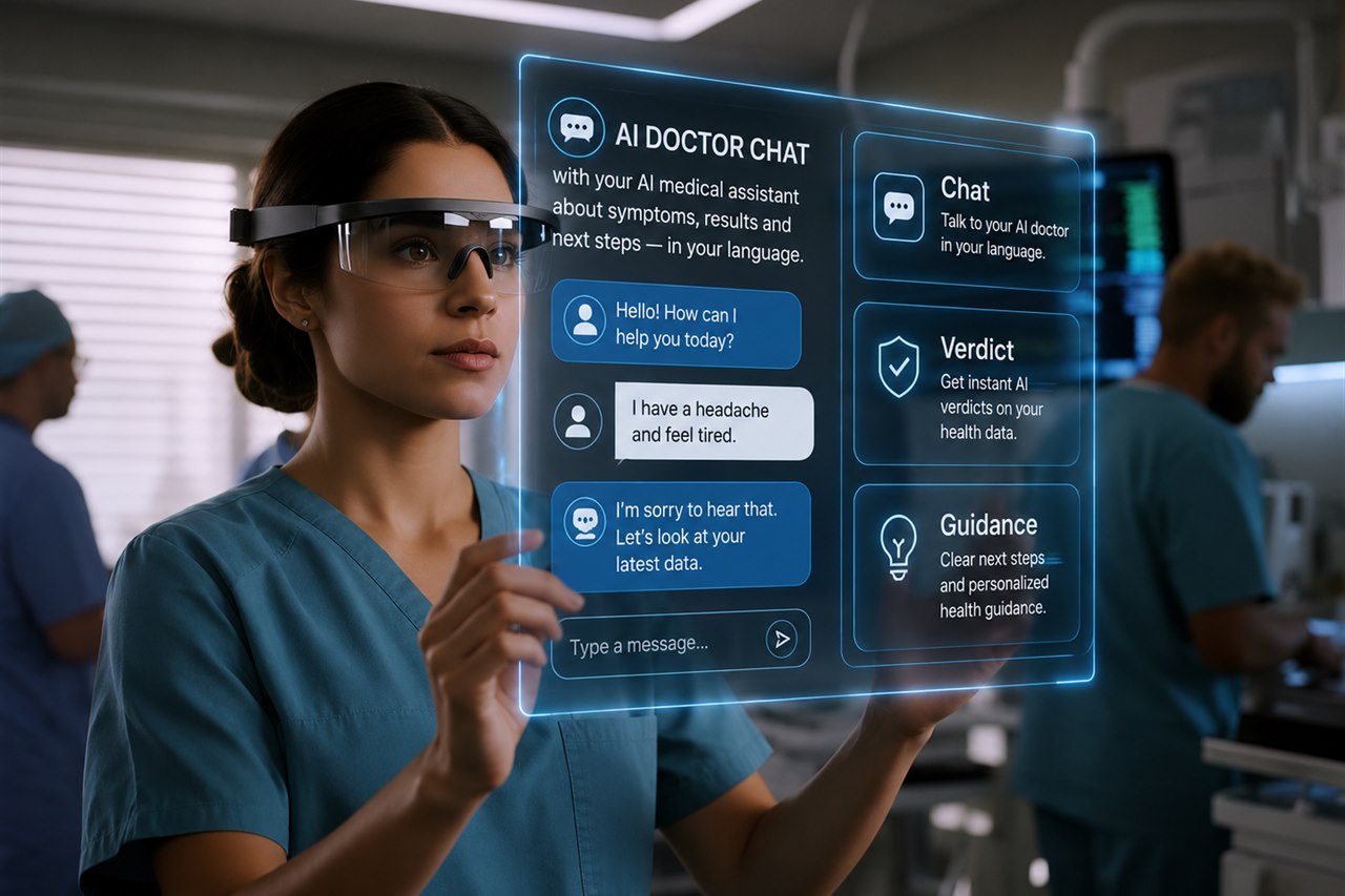 AI Doctor — chat with your AI medical assistant about symptoms, results and next steps, with a clear verdict and guidance in your language